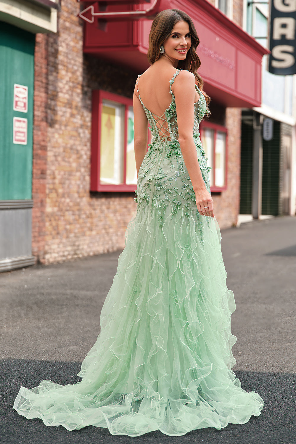 Wedtrend Women Green Prom Dress with 3D Flowers Mermaid Spaghetti Straps Lace Up Back Wedding Party Dress WEDTREND Wedtrend Women Green Prom Dress with 3D Flowers Mermaid Spaghetti Straps Lace Up Back Wedding Party Dress WEDTREND