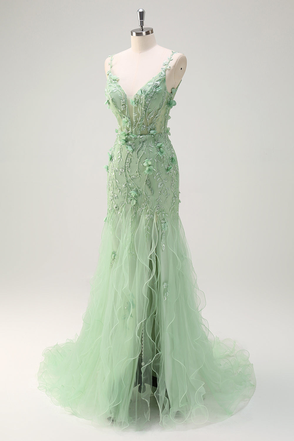 Wedtrend Women Green Prom Dress with 3D Flowers Mermaid Spaghetti Straps Lace Up Back Wedding Party Dress WEDTREND Wedtrend Women Green Prom Dress with 3D Flowers Mermaid Spaghetti Straps Lace Up Back Wedding Party Dress WEDTREND