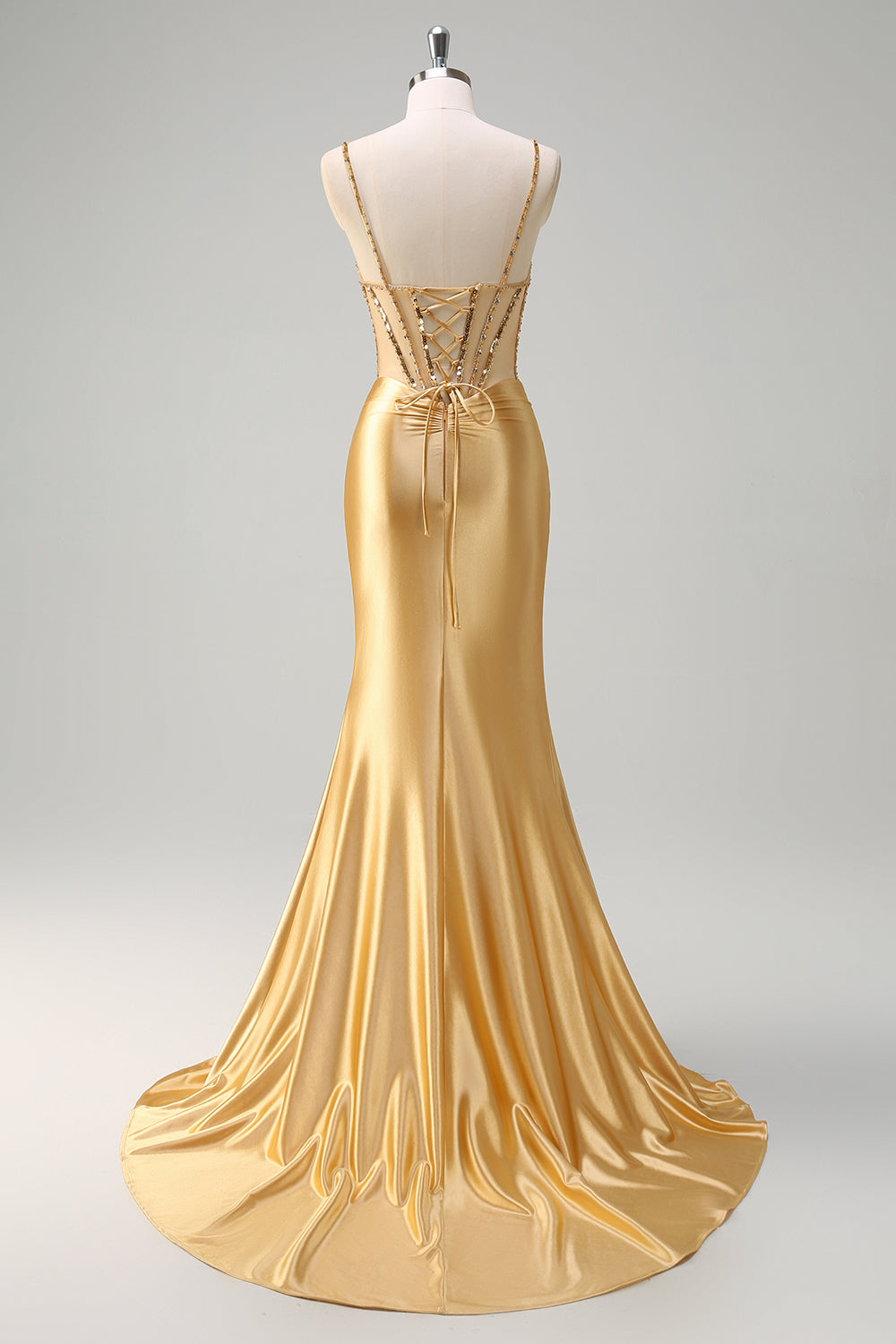 Wedtrend Women Sparkly Golden Long Prom Dress with Slit Mermaid Spaghetti Straps Corset Evening Party Dress with Lace Up Back WEDTREND Wedtrend Women Sparkly Golden Long Prom Dress with Slit Mermaid Spaghetti Straps Corset Evening Party Dress with Lace Up Back WEDTREND