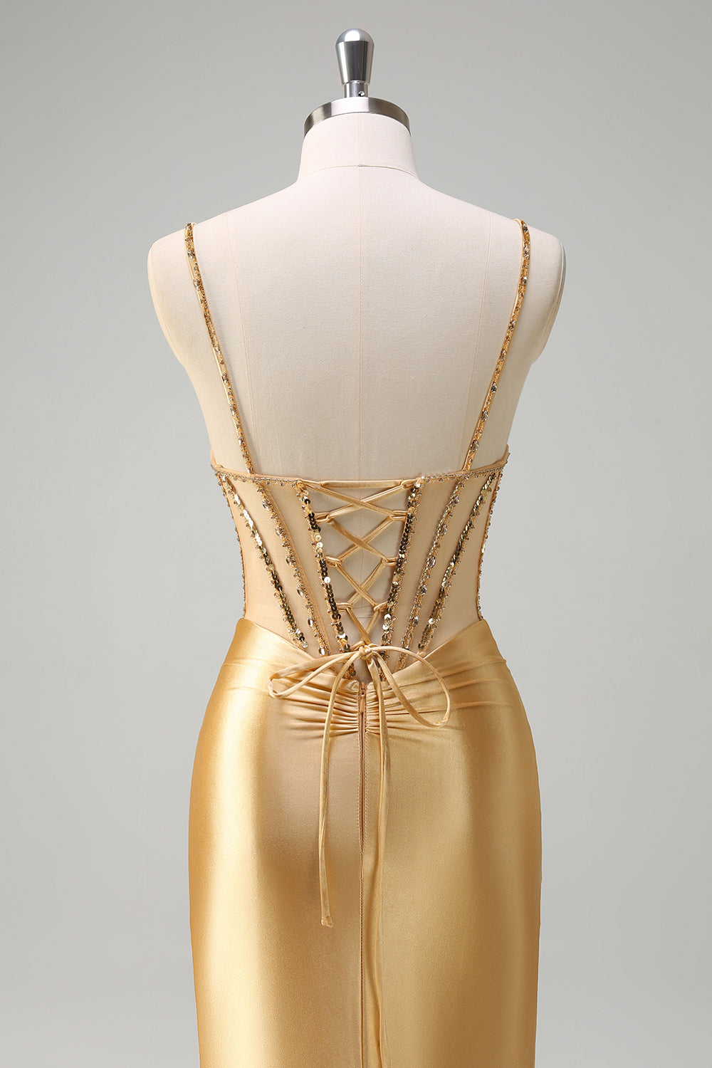 Wedtrend Women Sparkly Golden Long Prom Dress with Slit Mermaid Spaghetti Straps Corset Evening Party Dress with Lace Up Back WEDTREND Wedtrend Women Sparkly Golden Long Prom Dress with Slit Mermaid Spaghetti Straps Corset Evening Party Dress with Lace Up Back WEDTREND