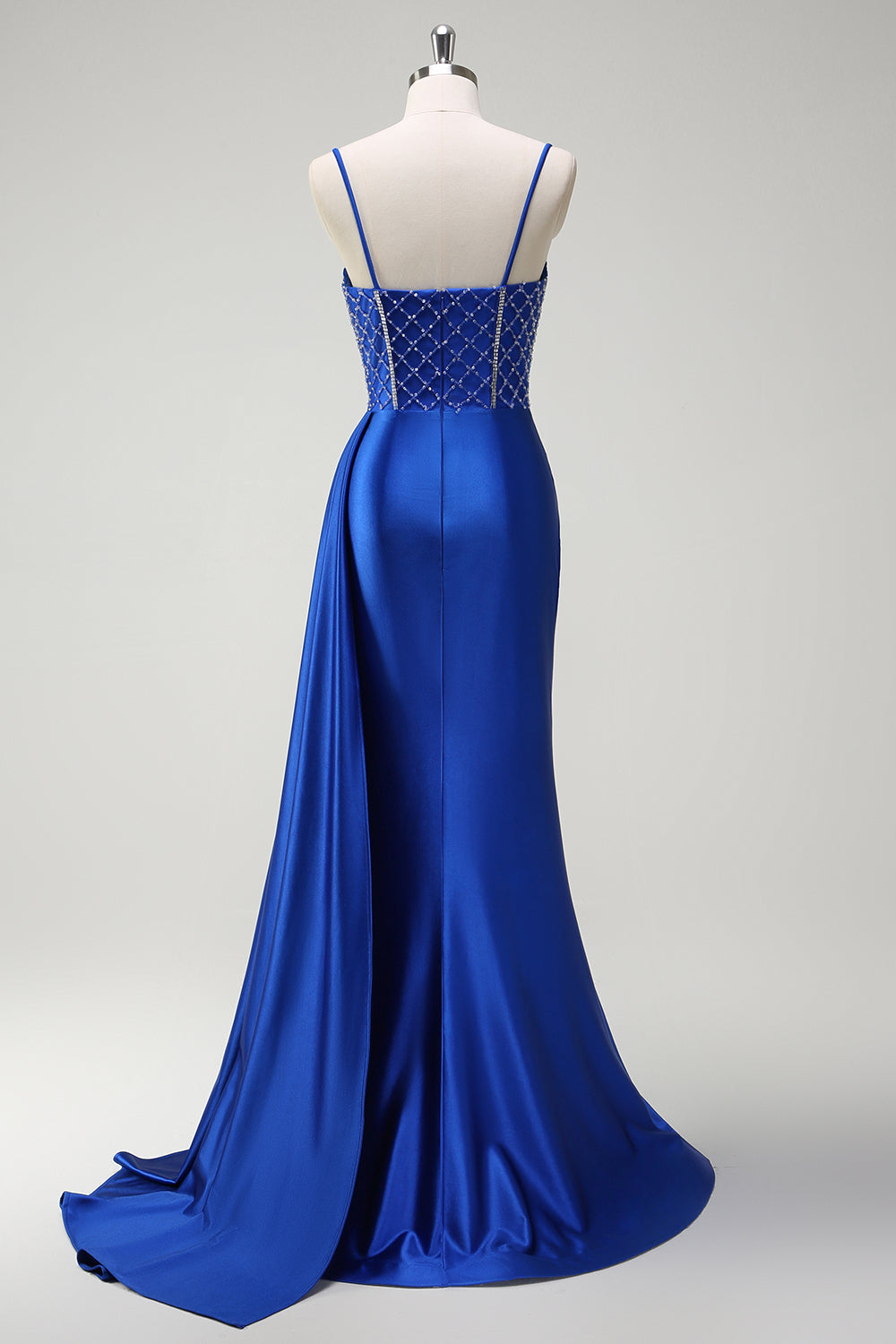 WEDTREND Women Royal Blue Mermaid Prom Dress with Side Streamer Spaghetti Straps Ruched Corset Long Formal Dress with Slit WEDTREND Women Royal Blue Mermaid Prom Dress with Side Streamer Spaghetti Straps Ruched Corset Long Formal Dress with Slit