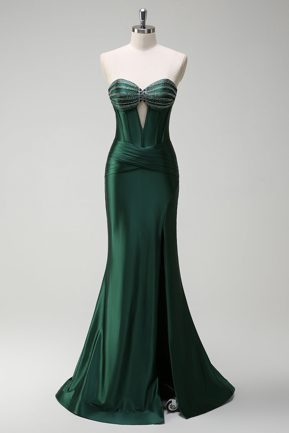 Dark Green Mermaid Removable Straps Slit Corset Cut Out Prom Dress with Beading Dark Green Mermaid Removable Straps Slit Corset Cut Out Prom Dress with Beading