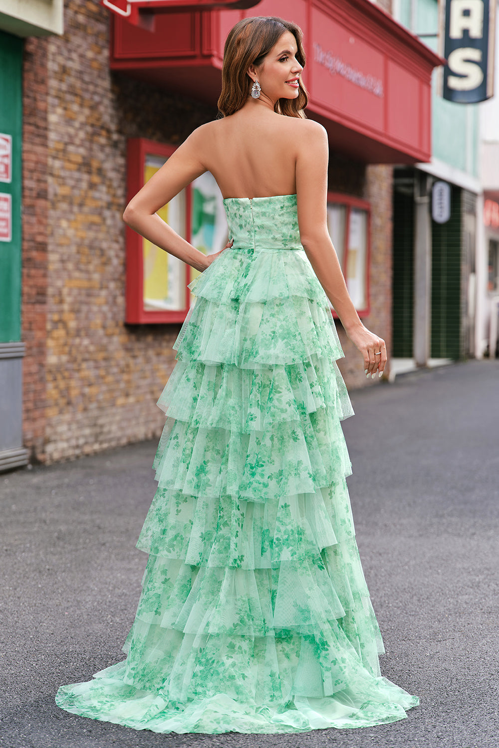 open lace back dress Wedtrend Women Green Long Prom Dress Strapless A Line Long Floral Ruffles Print Evening Dress with Slit, Green / US26W open lace back dress Wedtrend Women Green Long Prom Dress Strapless A Line Long Floral Ruffles Print Evening Dress with Slit, Green / US26W