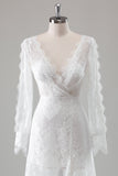 Romantic Ivory A Line Lace Mermaid Wedding Dress with Slit