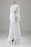 Romantic Ivory A Line Lace Mermaid Wedding Dress with Slit