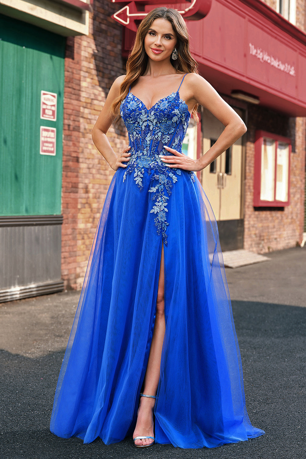 WEDTREND Women Royal Blue A-Line Tulle Prom Dress With Embroidery Spaghetti Straps Corset Evening Dress WEDTREND Women Royal Blue A-Line Tulle Prom Dress With Embroidery Spaghetti Straps Corset Evening Dress