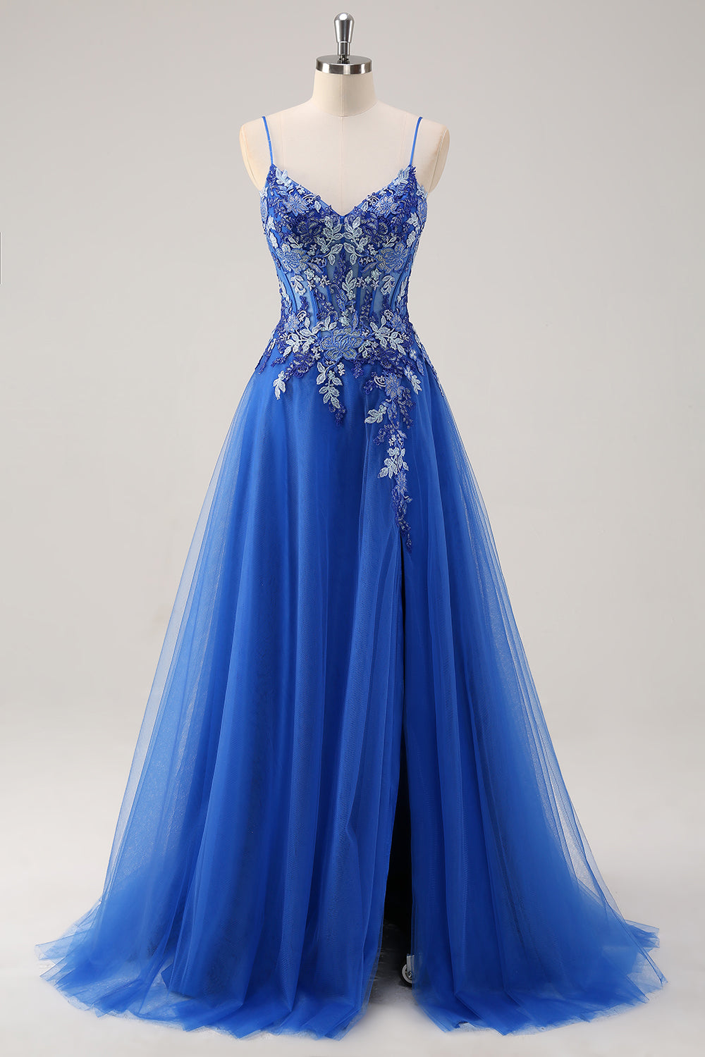 WEDTREND Women Royal Blue A-Line Tulle Prom Dress With Embroidery Spaghetti Straps Corset Evening Dress WEDTREND Women Royal Blue A-Line Tulle Prom Dress With Embroidery Spaghetti Straps Corset Evening Dress