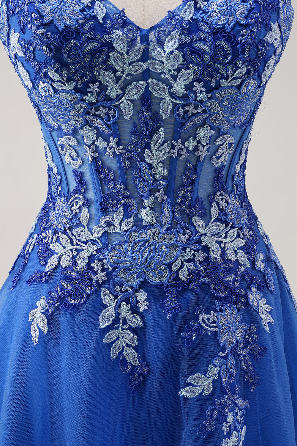 WEDTREND Women Royal Blue A-Line Tulle Prom Dress With Embroidery Spaghetti Straps Corset Evening Dress WEDTREND Women Royal Blue A-Line Tulle Prom Dress With Embroidery Spaghetti Straps Corset Evening Dress