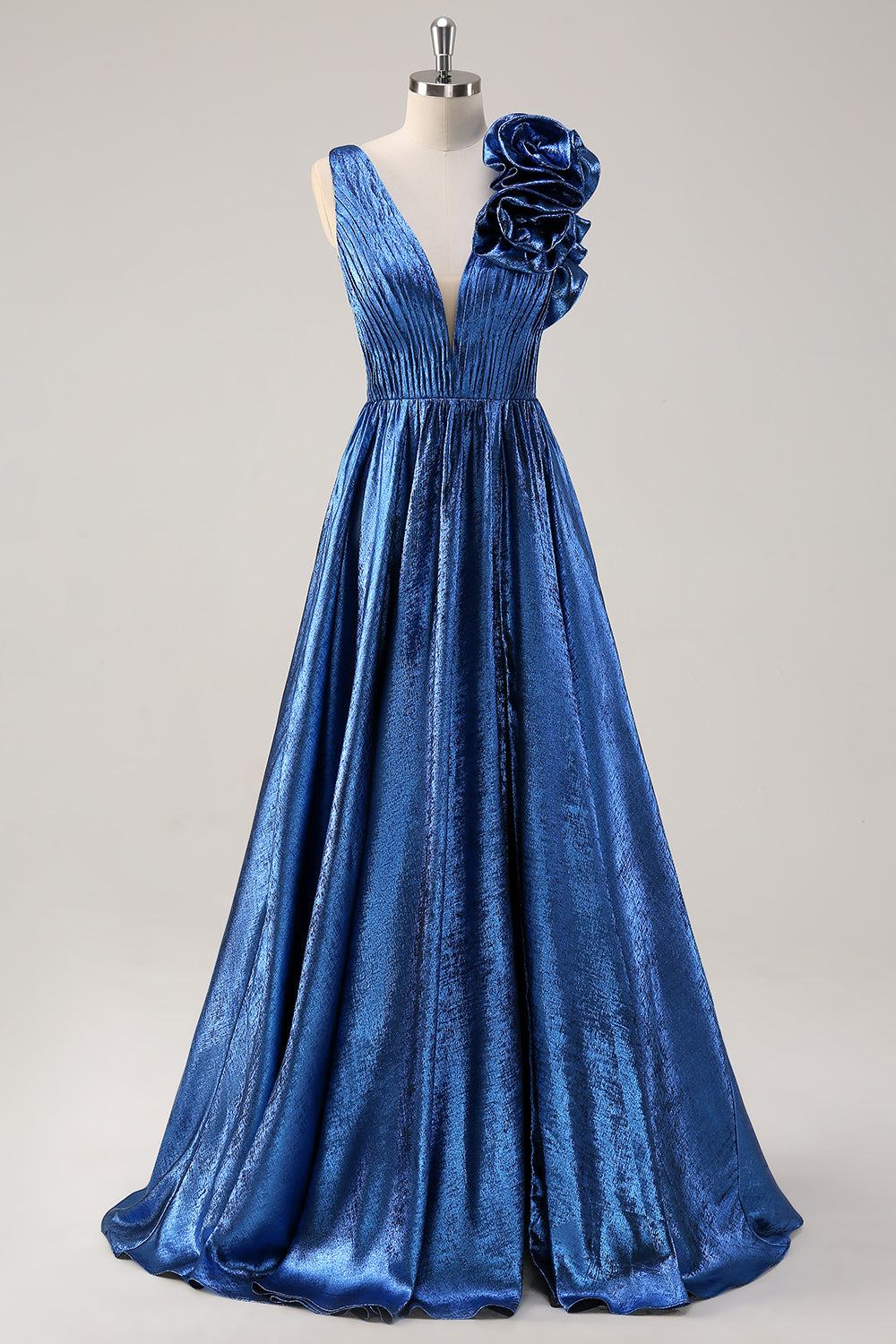 Wedtrend Women Royal Blue Prom Dress with Floral Shoulder Detail A Line Deep V-Neck Metallic Long Evening Dress, Royal Blue / US8 Wedtrend Women Royal Blue Prom Dress with Floral Shoulder Detail A Line Deep V-Neck Metallic Long Evening Dress, Royal Blue / US8