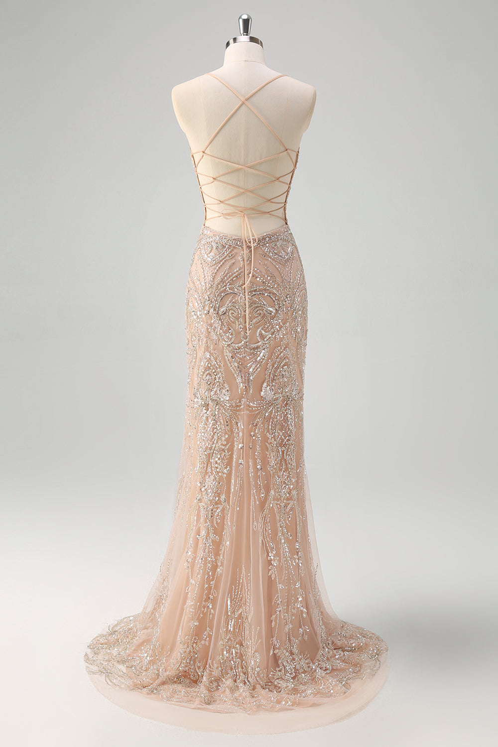 Wedtrend Women Sparkly Champagne Corset Prom Dress with Sequins Spaghetti Straps Mermaid Evening Party Dress, Champagne / US8 Wedtrend Women Sparkly Champagne Corset Prom Dress with Sequins Spaghetti Straps Mermaid Evening Party Dress, Champagne / US8