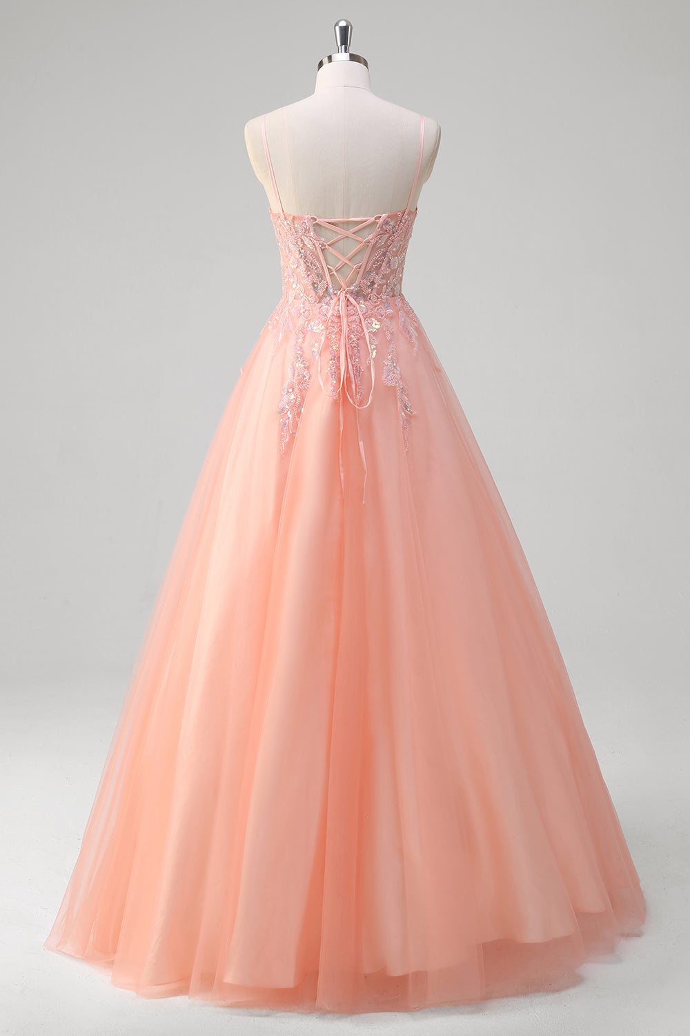Wedtrend Women Sparkly Peach A-Line Long Prom Dress Spaghetti Straps Beaded Sequin Floral Corset Tulle Evening Dress WEDTREND Wedtrend Women Sparkly Peach A-Line Long Prom Dress Spaghetti Straps Beaded Sequin Floral Corset Tulle Evening Dress WEDTREND