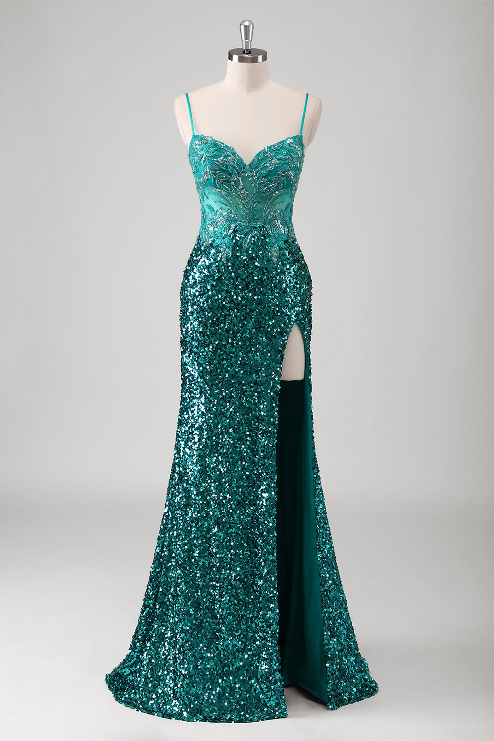 Wedtrend Women Glitter Prom Dress with Slit Peacock Green Mermaid Spaghetti Straps Sequin Long Formal Dress, Peacock Green / US26W Wedtrend Women Glitter Prom Dress with Slit Peacock Green Mermaid Spaghetti Straps Sequin Long Formal Dress, Peacock Green / US26W