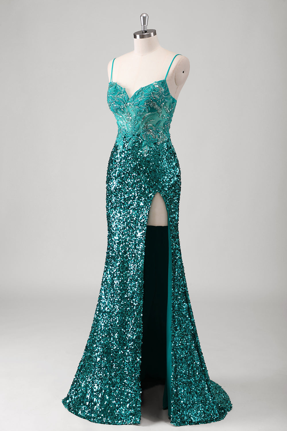 ZAPAKA Women Glitter Prom Dress With Slit Peacock Green Mermaid Spaghetti Straps Sequin Long Formal Dress WEDTREND ZAPAKA Women Glitter Prom Dress With Slit Peacock Green Mermaid Spaghetti Straps Sequin Long Formal Dress WEDTREND