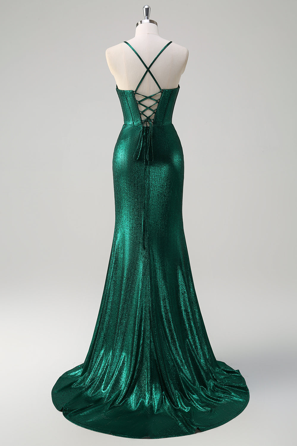 Wedtrend Women Sparkly Dark Green Metallic Prom Dress Corset Spaghetti Straps Mermaid Ruched Long Formal Dress with Slit, Dark Green / US4 Wedtrend Women Sparkly Dark Green Metallic Prom Dress Corset Spaghetti Straps Mermaid Ruched Long Formal Dress with Slit, Dark Green / US4
