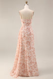 Dusty Sage Sheath Spaghetti Straps Pleated Long Bridesmaid Dress with Slit