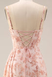 Dusty Sage Sheath Spaghetti Straps Pleated Long Bridesmaid Dress with Slit