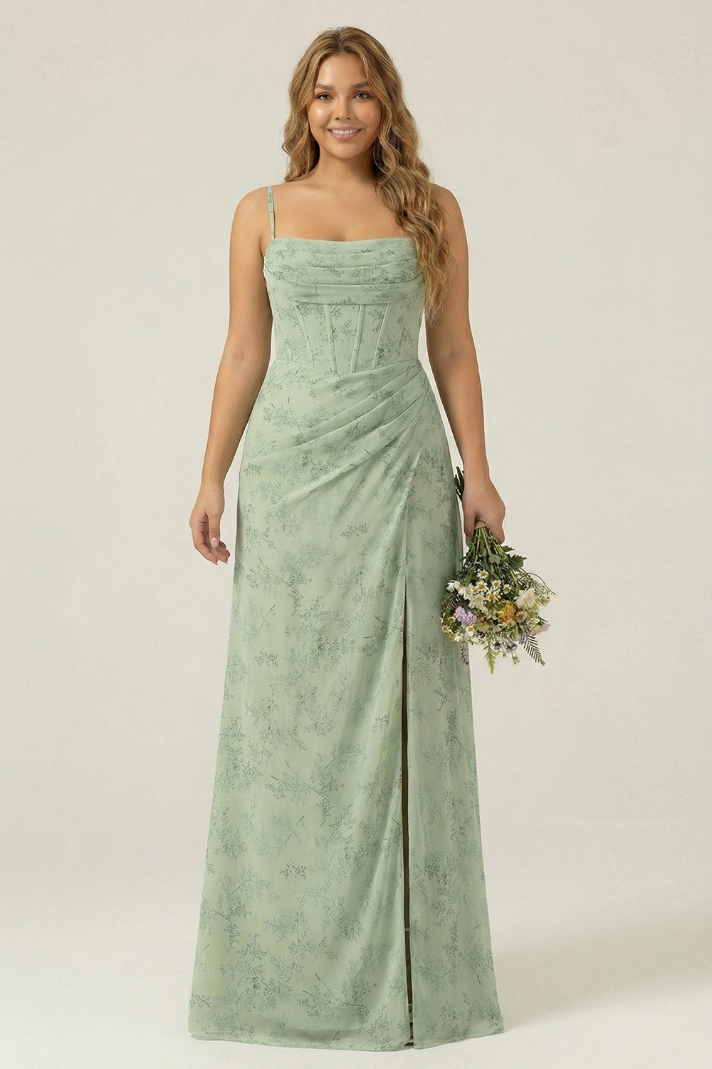 Wedtrend Women Dusty Sage Plus Size Bridesmaid Dress with Slit Sheath Spaghetti Straps Pleated Long Wedding Party Dress WEDTREND Wedtrend Women Dusty Sage Plus Size Bridesmaid Dress with Slit Sheath Spaghetti Straps Pleated Long Wedding Party Dress WEDTREND
