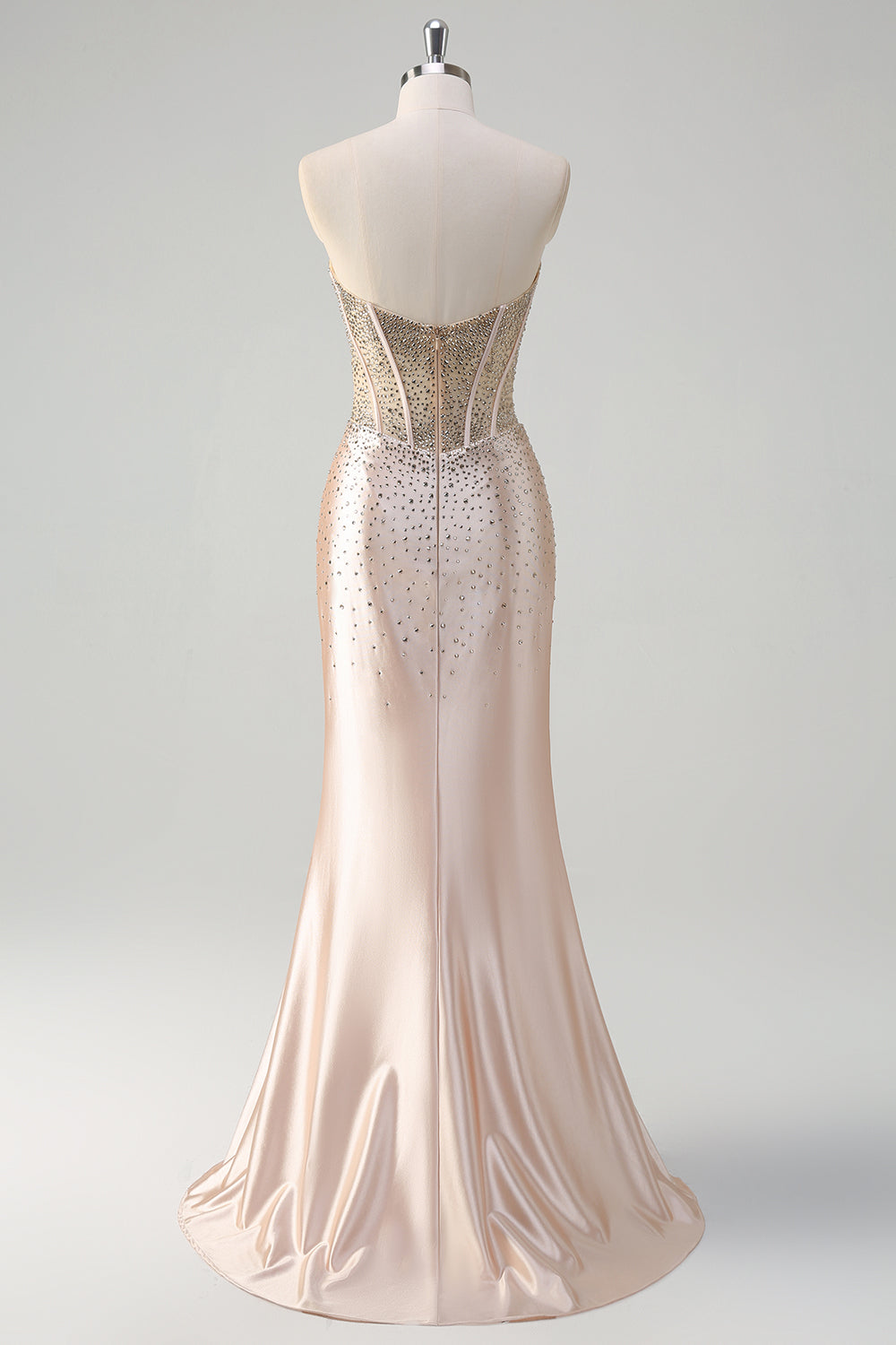 WEDTREND Women Champagne Beaded Long Prom Dress With Slit Strapless Mermaid Corset Formal Dress WEDTREND Women Champagne Beaded Long Prom Dress With Slit Strapless Mermaid Corset Formal Dress