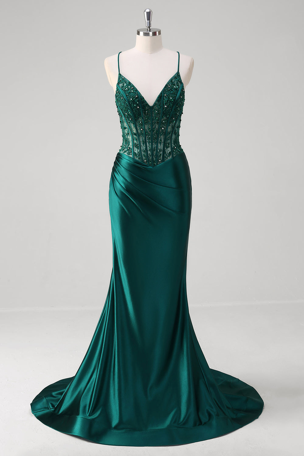 Wedtrend Women Dark Green Long Prom Dress with Beading Mermaid Lace Up Back Corset Formal Dress WEDTREND Wedtrend Women Dark Green Long Prom Dress with Beading Mermaid Lace Up Back Corset Formal Dress WEDTREND