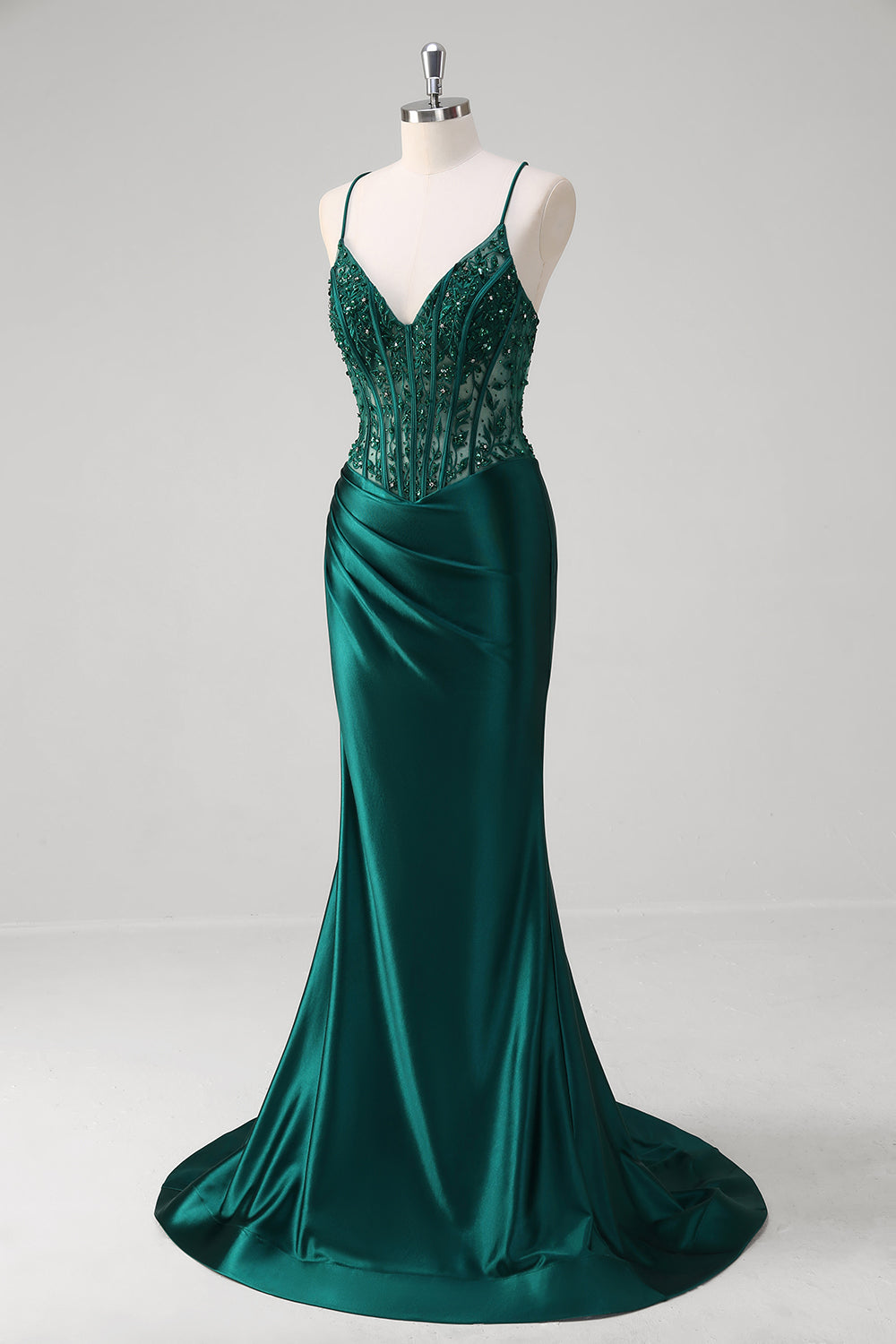 Wedtrend Women Dark Green Long Prom Dress with Beading Mermaid Lace Up Back Corset Formal Dress WEDTREND Wedtrend Women Dark Green Long Prom Dress with Beading Mermaid Lace Up Back Corset Formal Dress WEDTREND