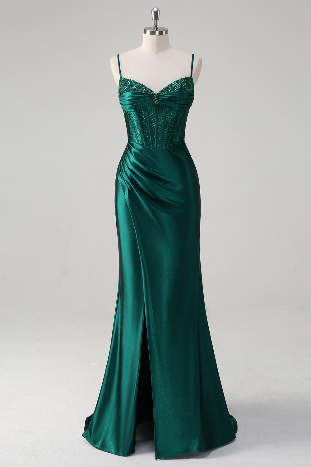 WEDTREND Women Sparkly Dark Green Long Prom Dress with Slit Mermaid Ruched Corset Lace Up Back Long Formal Dress with Beading WEDTREND Women Sparkly Dark Green Long Prom Dress with Slit Mermaid Ruched Corset Lace Up Back Long Formal Dress with Beading