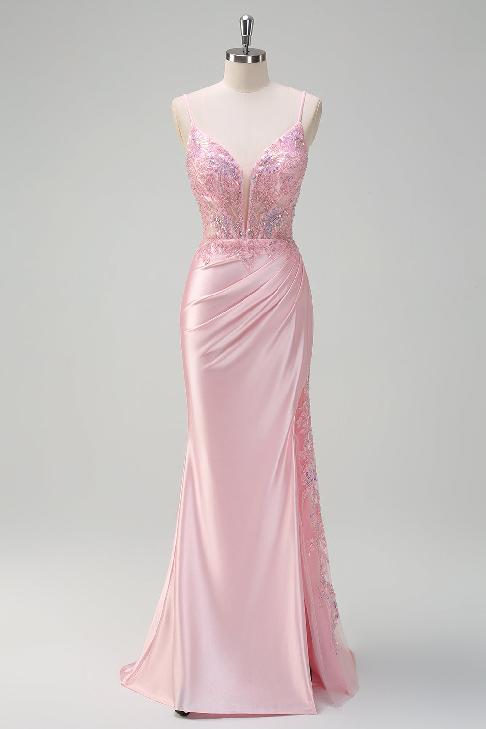 WEDTREND Women Sparkly Light Pink Corset Prom Dress with Slit Mermaid Sequins Ruched Evening Party Dress WEDTREND Women Sparkly Light Pink Corset Prom Dress with Slit Mermaid Sequins Ruched Evening Party Dress