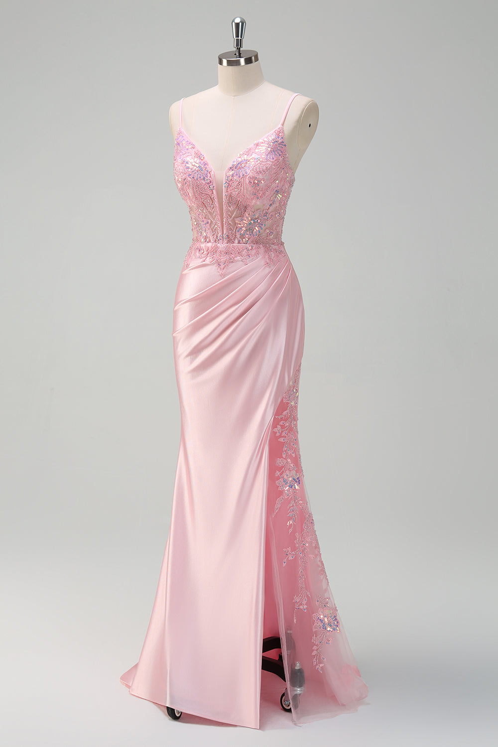 WEDTREND Women Sparkly Light Pink Corset Prom Dress with Slit Mermaid Sequins Ruched Evening Party Dress WEDTREND Women Sparkly Light Pink Corset Prom Dress with Slit Mermaid Sequins Ruched Evening Party Dress
