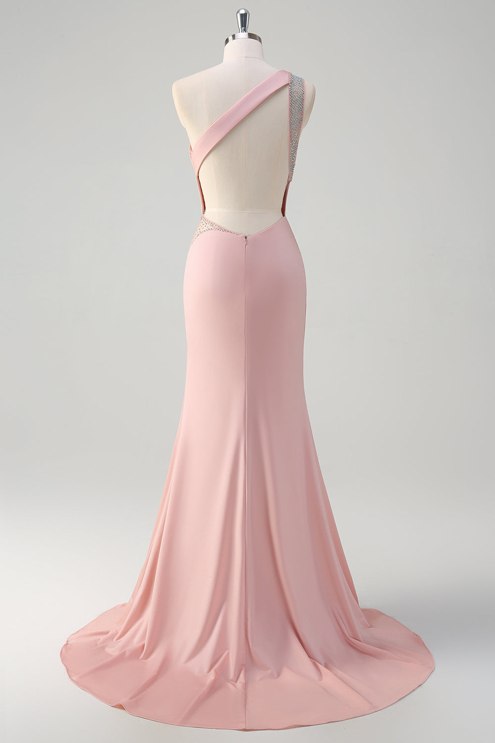 WEDTREND Women Sparkly Light Pink Long Prom Dress with Slit Mermaid Sheer One Shoulder Beaded Satin Party Dress WEDTREND Women Sparkly Light Pink Long Prom Dress with Slit Mermaid Sheer One Shoulder Beaded Satin Party Dress