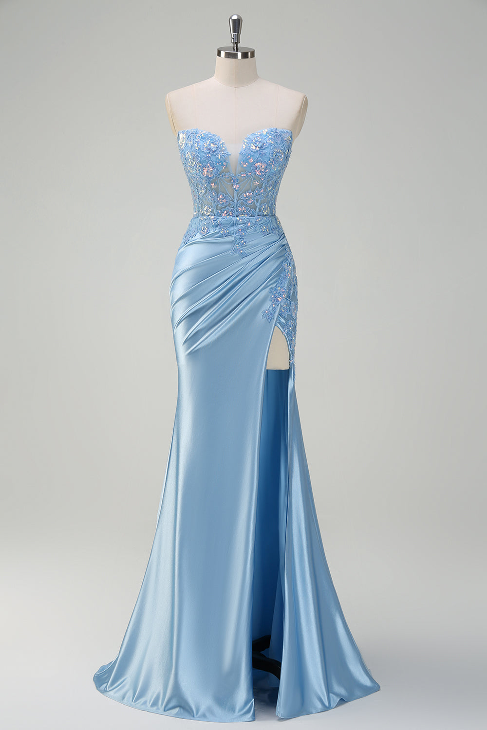 WEDTREND Women Sparkly Light Blue Long Prom Dress Mermaid Strapless Appliques Sequin Corset Evening Dress with Slit WEDTREND Women Sparkly Light Blue Long Prom Dress Mermaid Strapless Appliques Sequin Corset Evening Dress with Slit