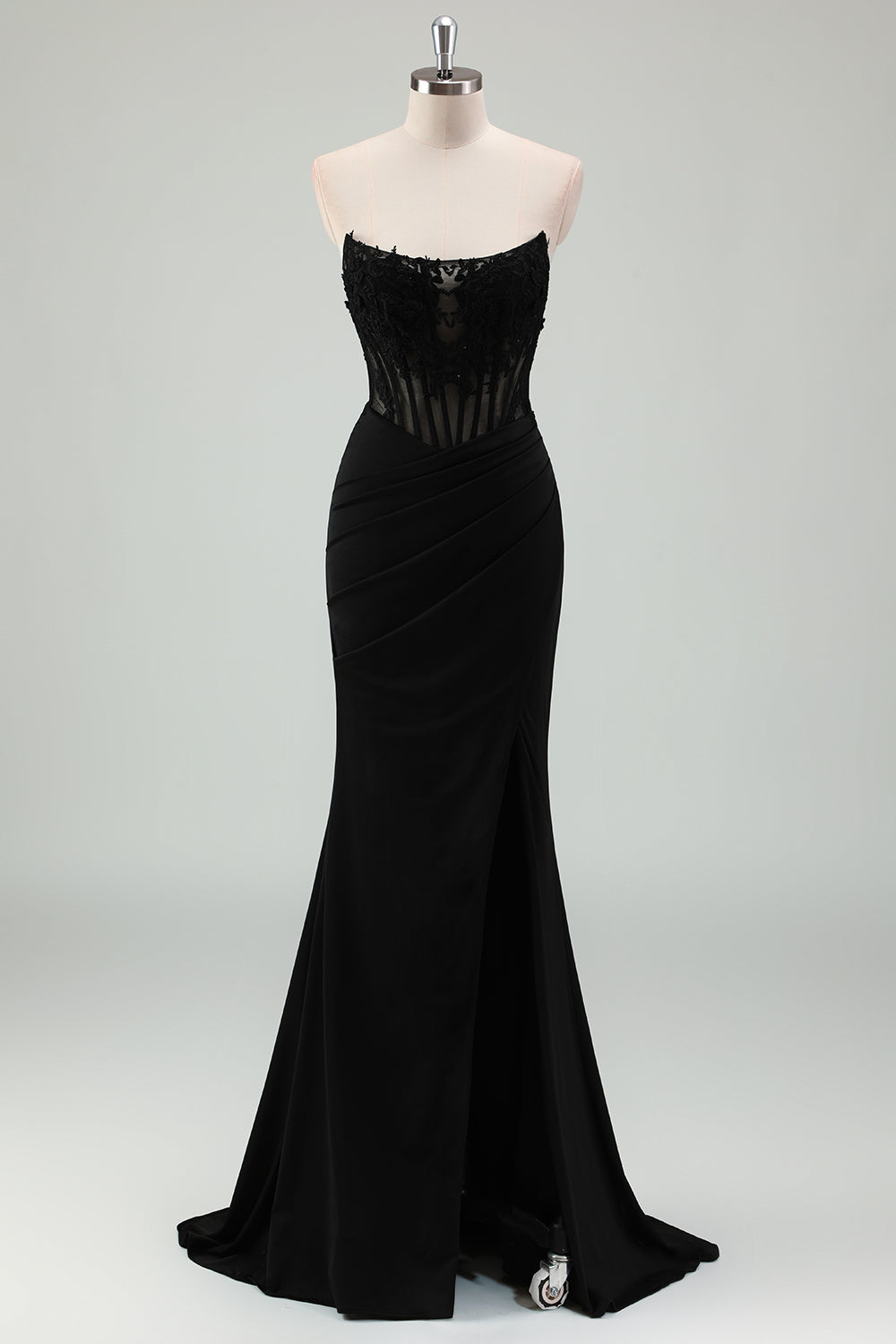 Wedtrend Women Sparkly Black Mermaid Prom Dress with Slit Corset Strapless Long Pleated Formal Dress, Black / US24W Wedtrend Women Sparkly Black Mermaid Prom Dress with Slit Corset Strapless Long Pleated Formal Dress, Black / US24W