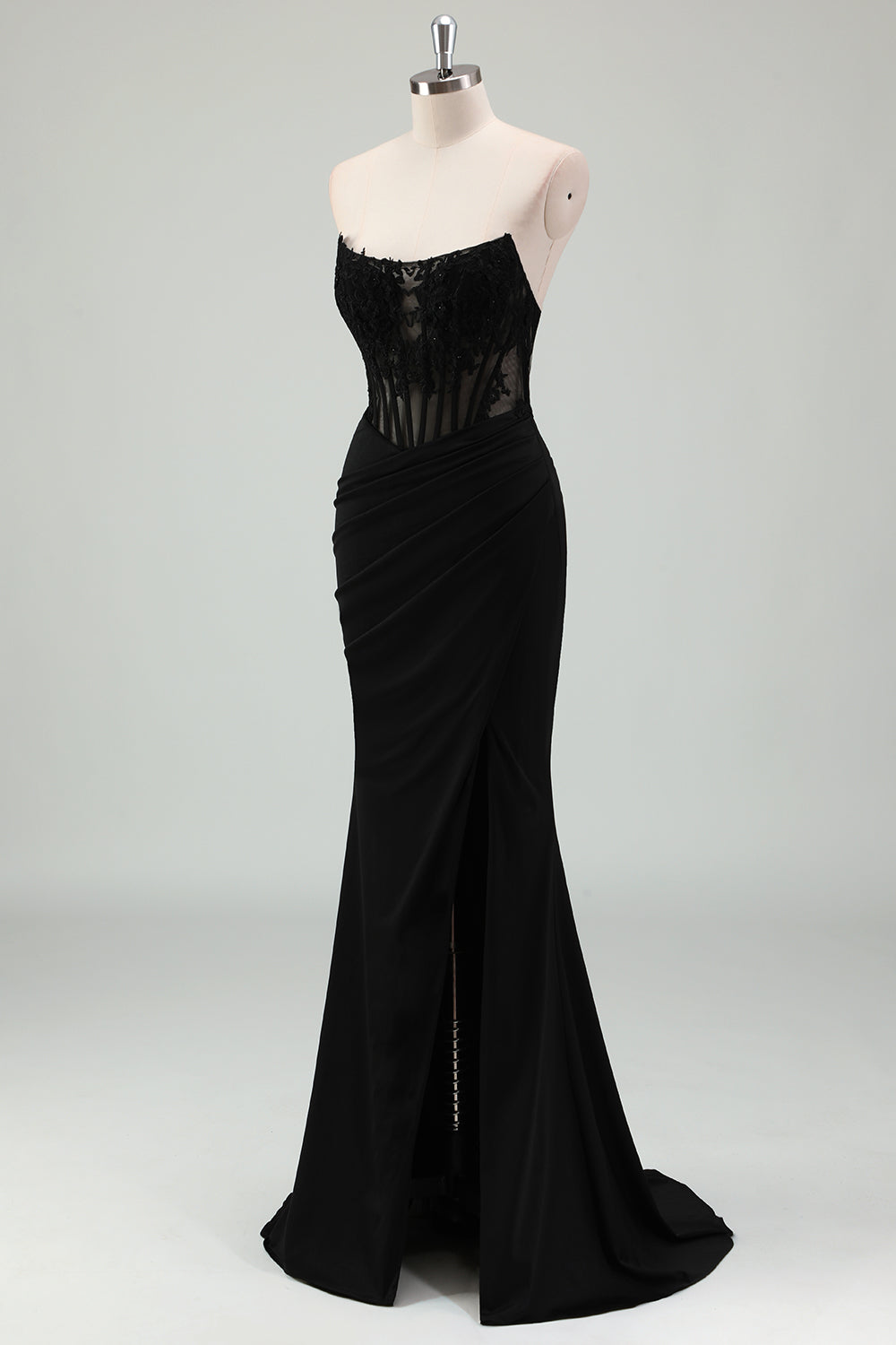 WEDTREND Women Sparkly Black Mermaid Prom Dress with Slit Corset Strapless Long Pleated Formal Dress WEDTREND Women Sparkly Black Mermaid Prom Dress with Slit Corset Strapless Long Pleated Formal Dress