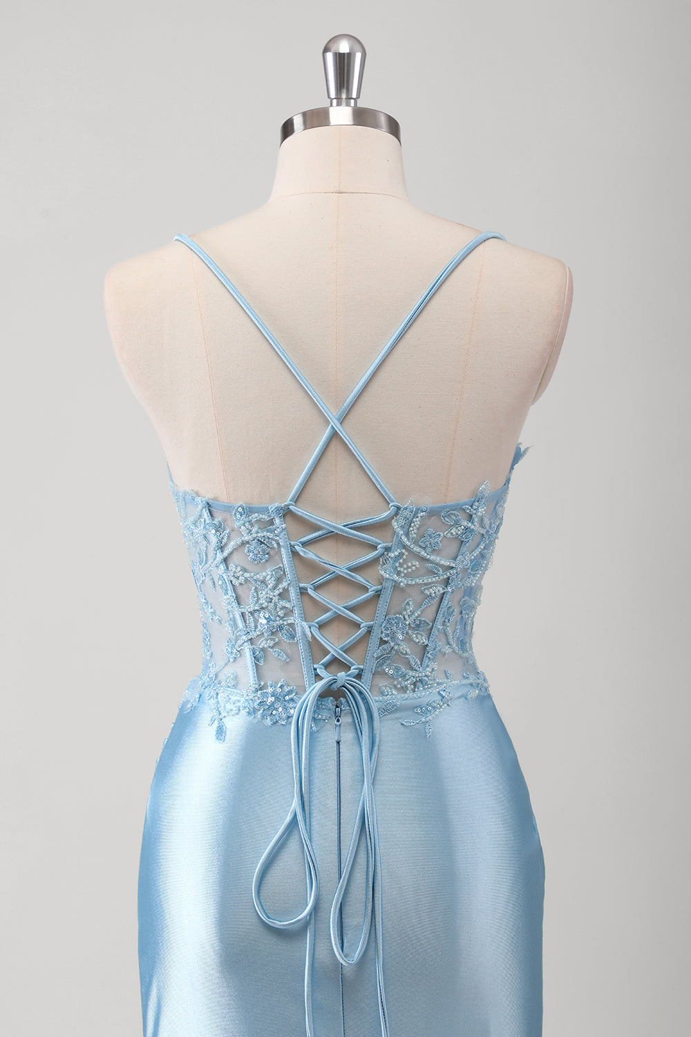 Wedtrend Women Blue Long Prom Dress with Slit Mermaid Spaghetti Straps Sheer Corset Ruched Satin Formal Dress WEDTREND Wedtrend Women Blue Long Prom Dress with Slit Mermaid Spaghetti Straps Sheer Corset Ruched Satin Formal Dress WEDTREND
