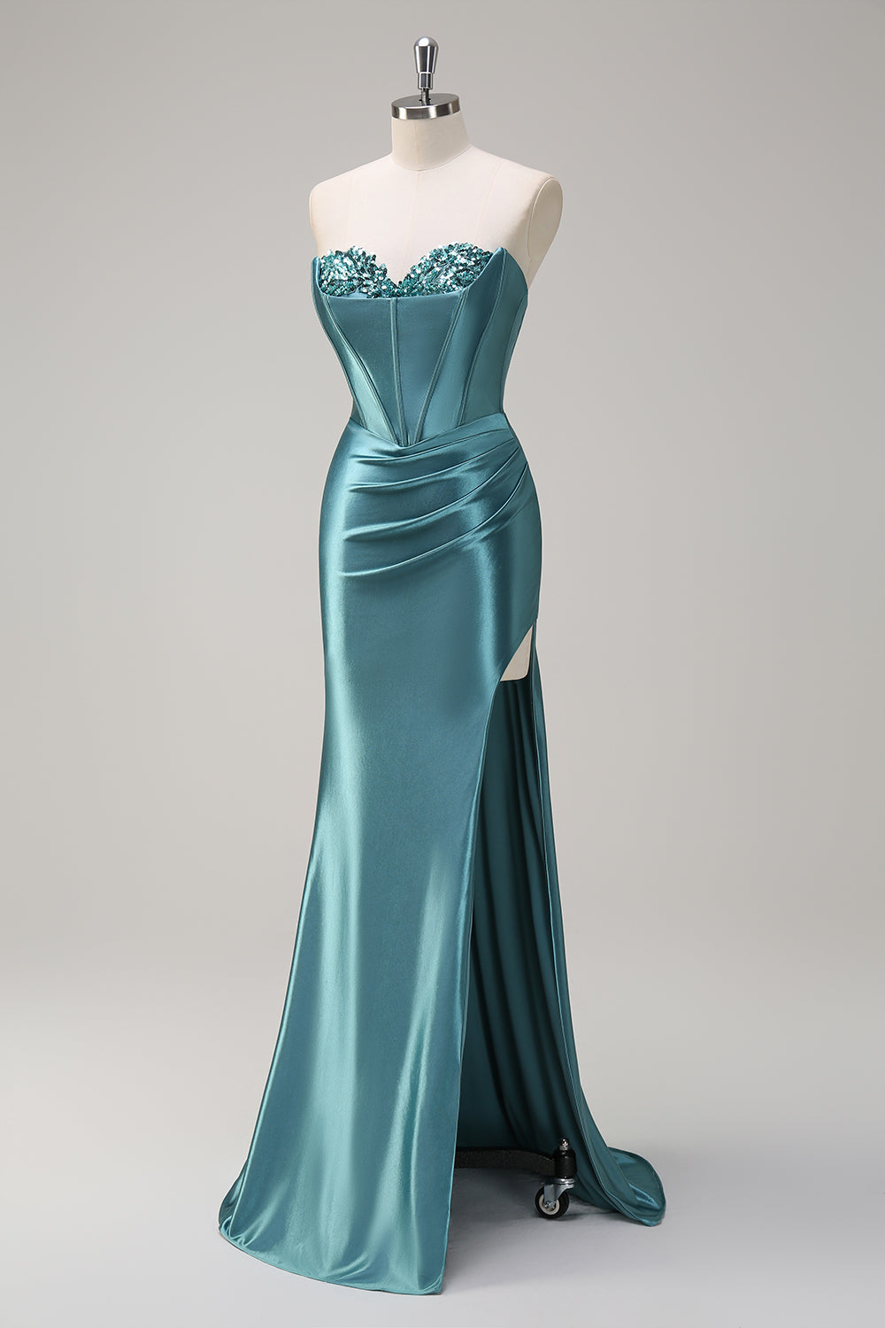 WEDTREND Women Royal Blue Strapless Prom Dress with Slit Pleated Mermaid Corset Long Formal Dress WEDTREND Women Royal Blue Strapless Prom Dress with Slit Pleated Mermaid Corset Long Formal Dress