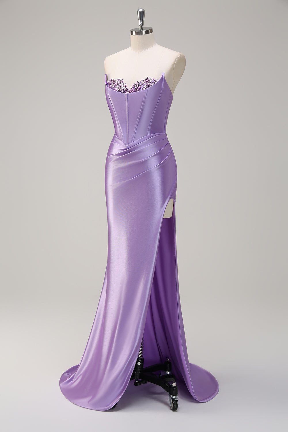 Wedtrend Women Grey Green Mermaid Prom Dress with Slit Strapless Pleated Corset Long Formal Dress, Lilac / US2 Wedtrend Women Grey Green Mermaid Prom Dress with Slit Strapless Pleated Corset Long Formal Dress, Lilac / US2