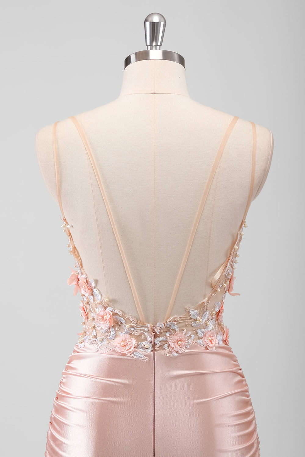 peach beaded prom dress Luxury Peach Beaded Appliques A-Line Prom Dress LA73578 Peach / 2