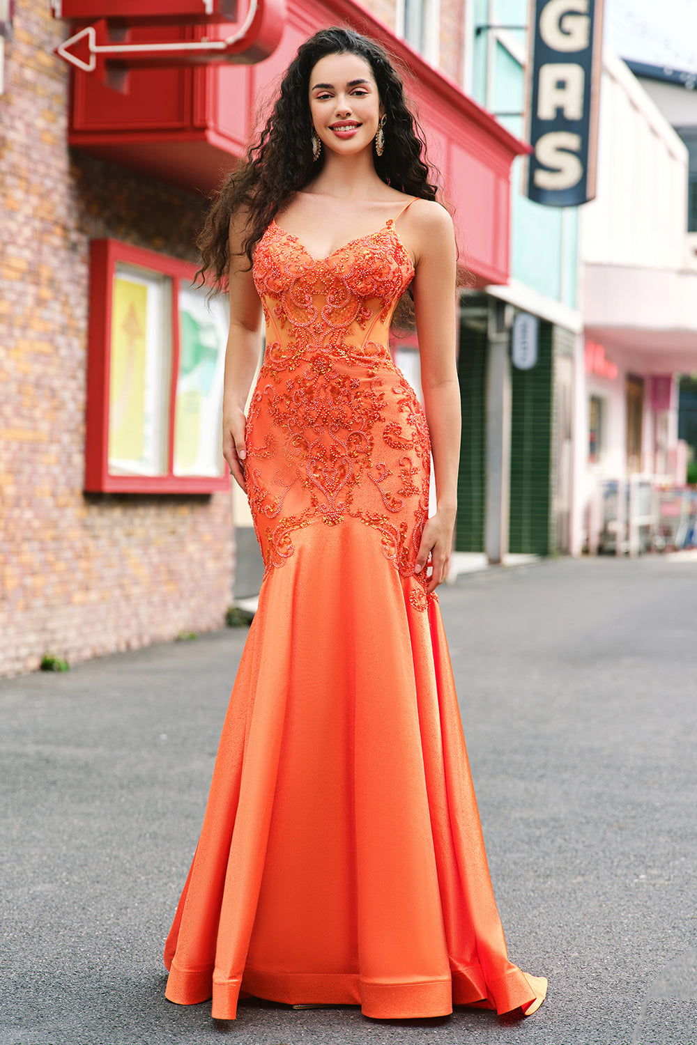 Wedtrend Women Orange Long Prom Dress with Beading Mermaid Spaghetti Straps Corset Formal Dress, Orange / US6 Wedtrend Women Orange Long Prom Dress with Beading Mermaid Spaghetti Straps Corset Formal Dress, Orange / US6
