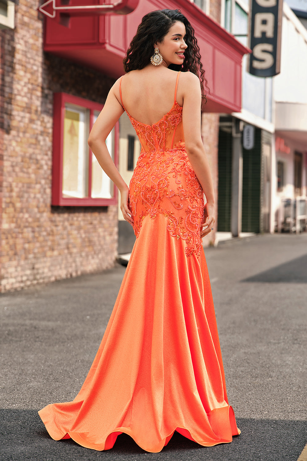 Wedtrend Women Orange Long Prom Dress with Beading Mermaid Spaghetti Straps Corset Formal Dress WEDTREND Wedtrend Women Orange Long Prom Dress with Beading Mermaid Spaghetti Straps Corset Formal Dress WEDTREND