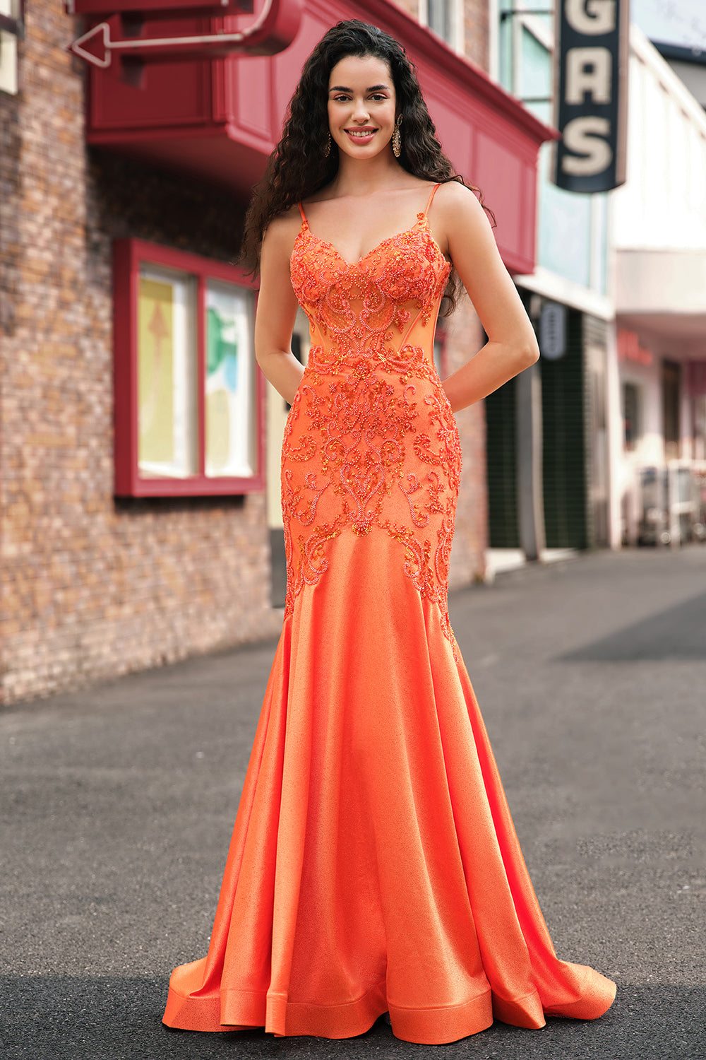 Wedtrend Women Orange Long Prom Dress with Beading Mermaid Spaghetti Straps Corset Formal Dress WEDTREND Wedtrend Women Orange Long Prom Dress with Beading Mermaid Spaghetti Straps Corset Formal Dress WEDTREND