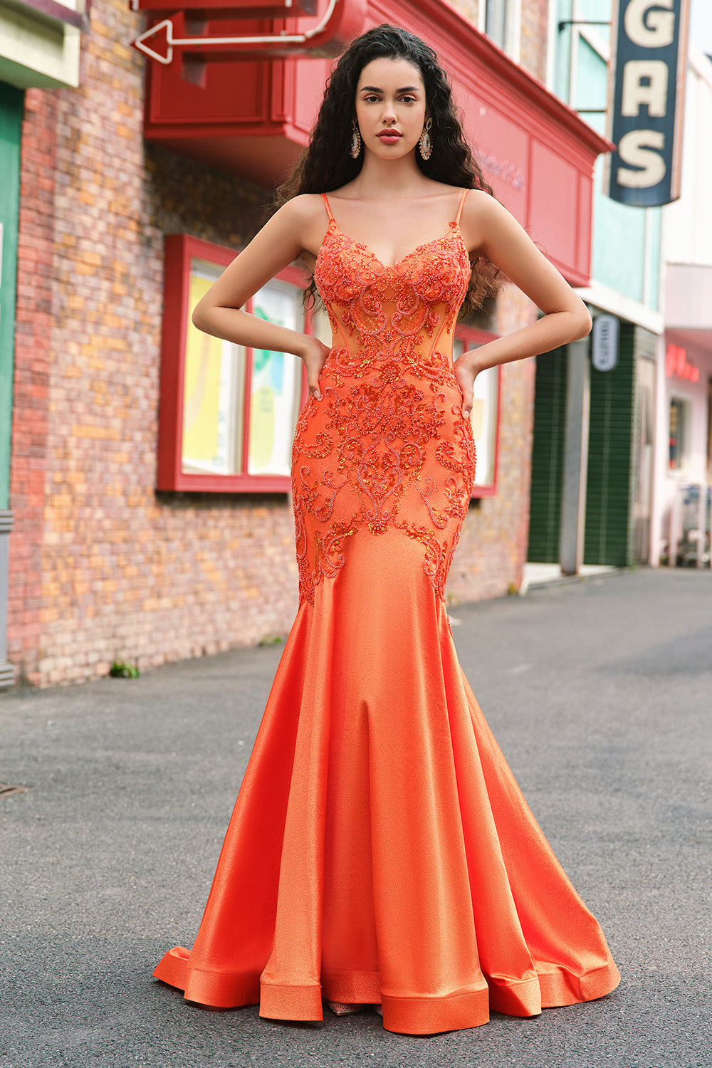 open lace back dress Wedtrend Women Orange Long Prom Dress with Beading Mermaid Spaghetti Straps Corset Formal Dress, Orange / US6 open lace back dress Wedtrend Women Orange Long Prom Dress with Beading Mermaid Spaghetti Straps Corset Formal Dress, Orange / US6