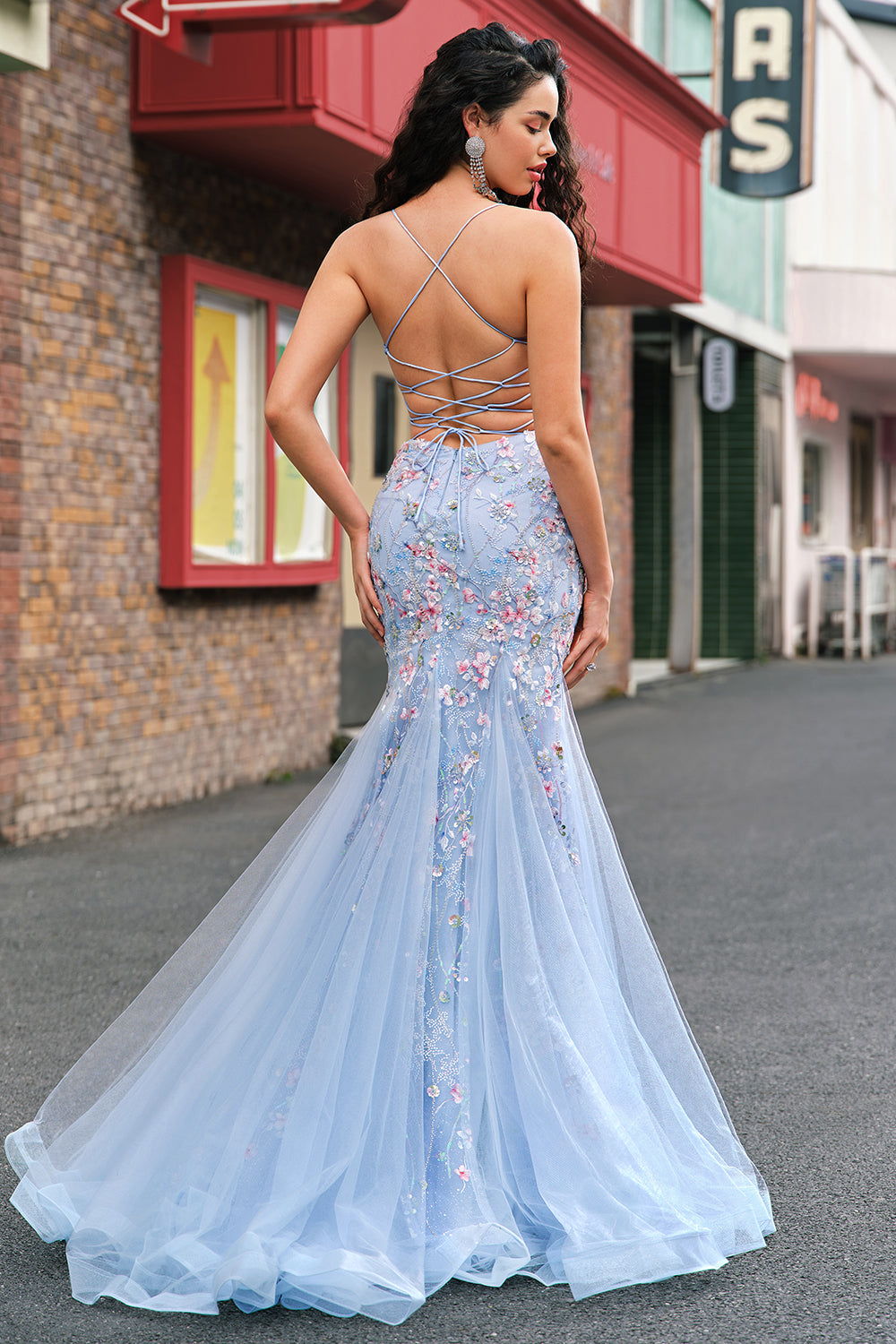 Wedtrend Women Light Blue Long Prom Dress with Beading Mermaid