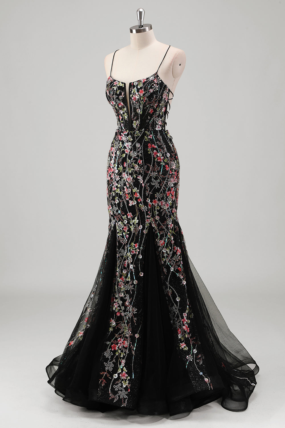 black and blue floral prom dress Juliet JT2617U Evening Long Formal 3D Floral Prom Dress