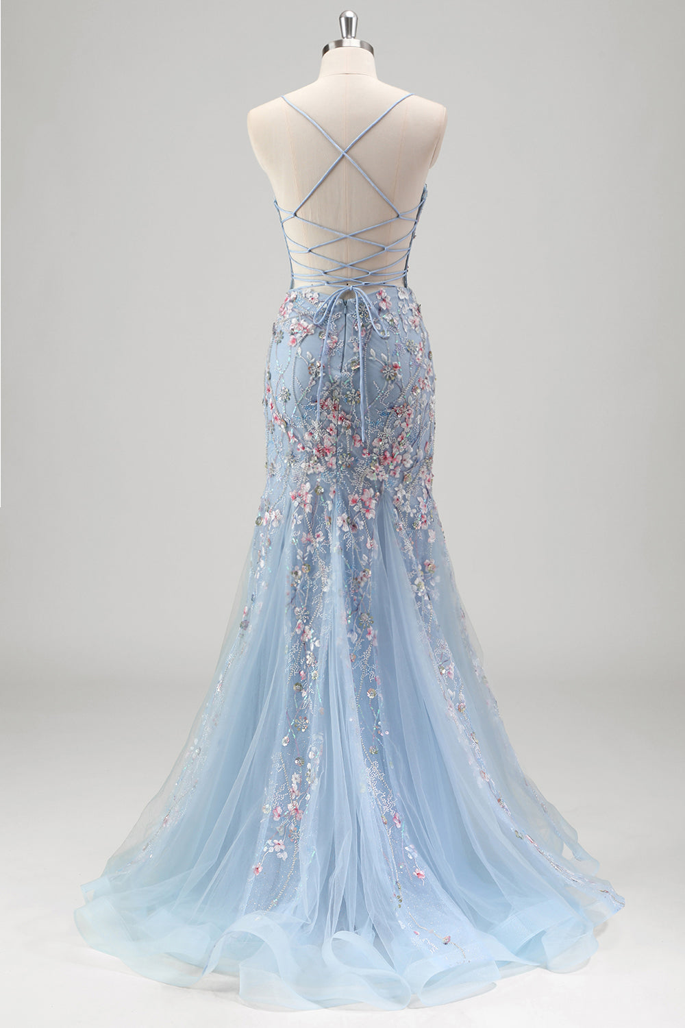Wedtrend Women Sparkly Light Blue Prom Dress with Embroidery Floral Mermaid Corset Tulle Beaded Party Dress WEDTREND Wedtrend Women Sparkly Light Blue Prom Dress with Embroidery Floral Mermaid Corset Tulle Beaded Party Dress WEDTREND