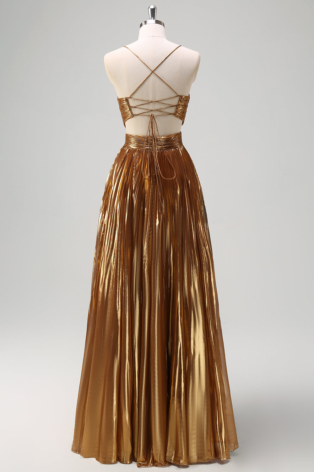 WEDTREND Women Golden Metallic Long Prom Dress A-Line Spaghetti Straps Cut Out Ruched Evening Party Dress WEDTREND Women Golden Metallic Long Prom Dress A-Line Spaghetti Straps Cut Out Ruched Evening Party Dress