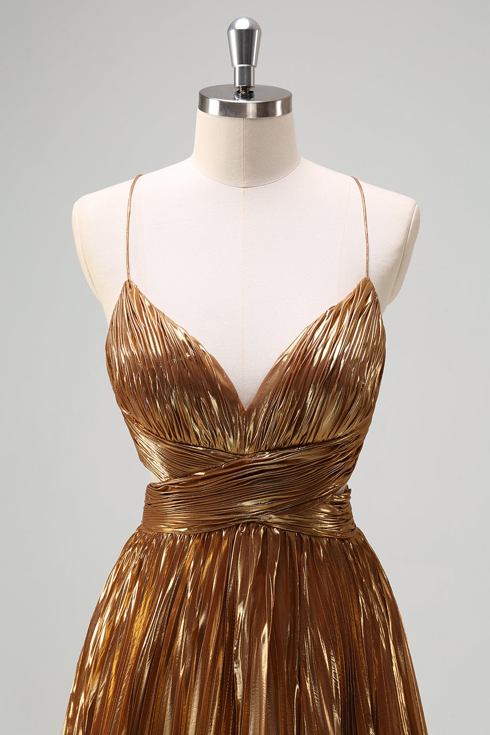 WEDTREND Women Golden Metallic Long Prom Dress A-Line Spaghetti Straps Cut Out Ruched Evening Party Dress WEDTREND Women Golden Metallic Long Prom Dress A-Line Spaghetti Straps Cut Out Ruched Evening Party Dress