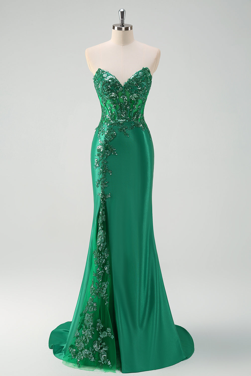 WEDTREND Women Green Long Prom Dress with Slit Mermaid Strapless Corset Sparkly Sequin Formal Dress WEDTREND Women Green Long Prom Dress with Slit Mermaid Strapless Corset Sparkly Sequin Formal Dress