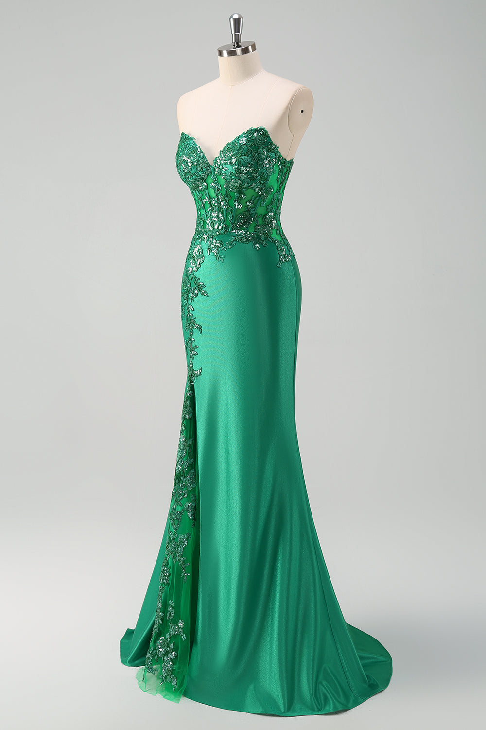 WEDTREND Women Green Long Prom Dress with Slit Mermaid Strapless Corset Sparkly Sequin Formal Dress WEDTREND Women Green Long Prom Dress with Slit Mermaid Strapless Corset Sparkly Sequin Formal Dress