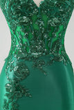 Glitter Black Mermaid Strapless Corset Sequin Long Prom Dress with Slit