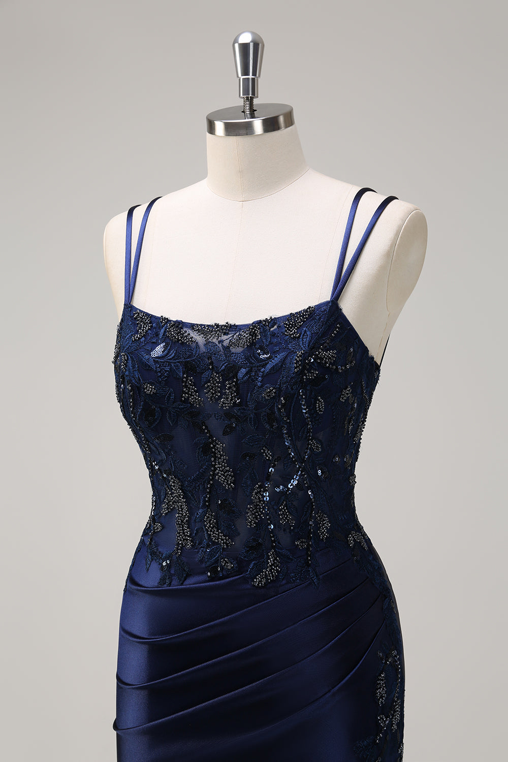 navy blue spaghetti strap bodycon corset dress Miren