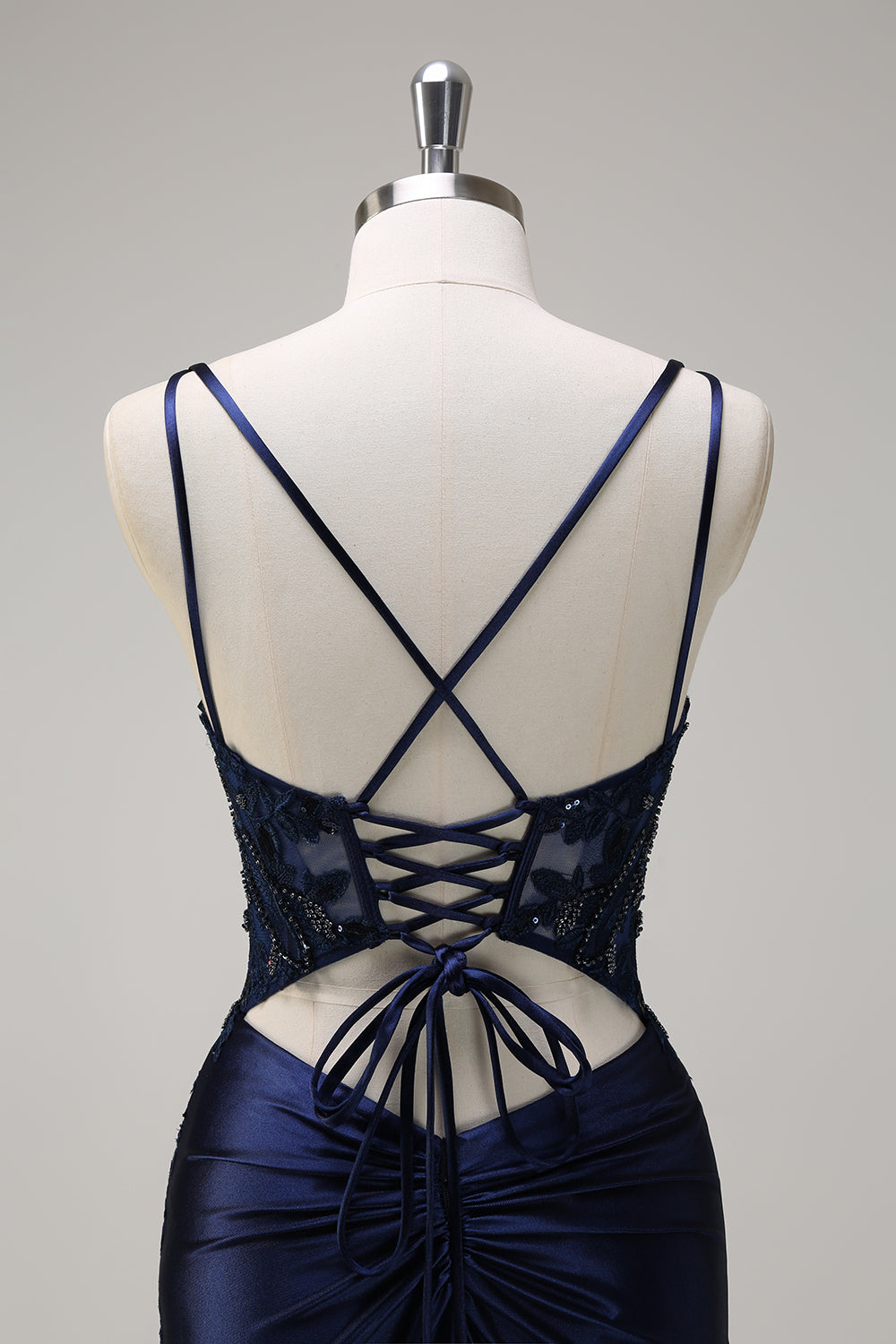 Wedtrend Women Navy Prom Dress with Slit Mermaid Pleated Corset Spaghetti Straps Long Backless Sequin Evening Dress, Navy / US16W Wedtrend Women Navy Prom Dress with Slit Mermaid Pleated Corset Spaghetti Straps Long Backless Sequin Evening Dress, Navy / US16W