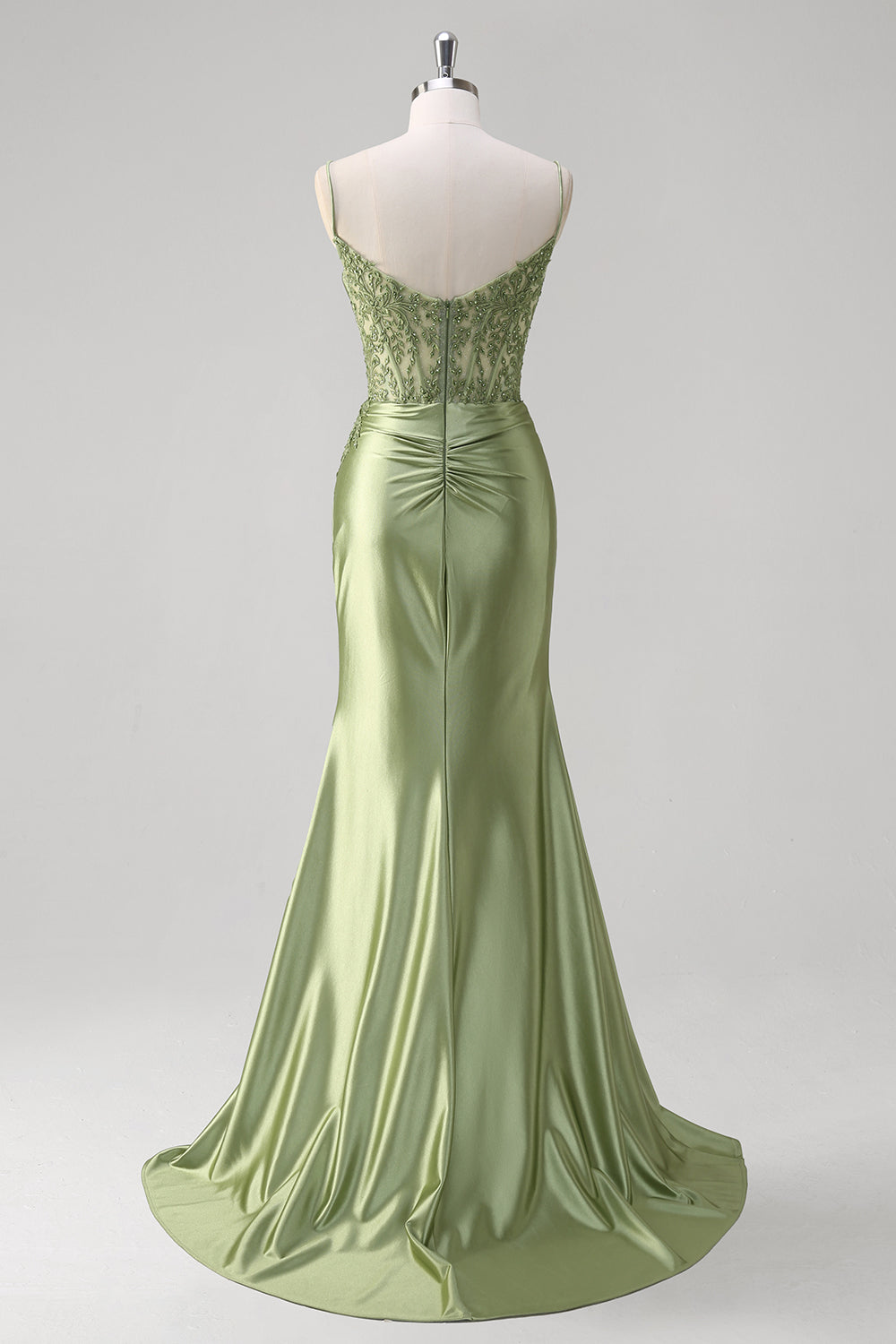 Wedtrend Women Green Long Prom Dress with Slit Mermaid Spaghetti Straps Corset Pleated Appliqued Formal Dress WEDTREND Wedtrend Women Green Long Prom Dress with Slit Mermaid Spaghetti Straps Corset Pleated Appliqued Formal Dress WEDTREND